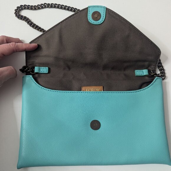 New J Crew Tiffany Blue Leather Envelope Bag with Chain - Picture 5 of 16